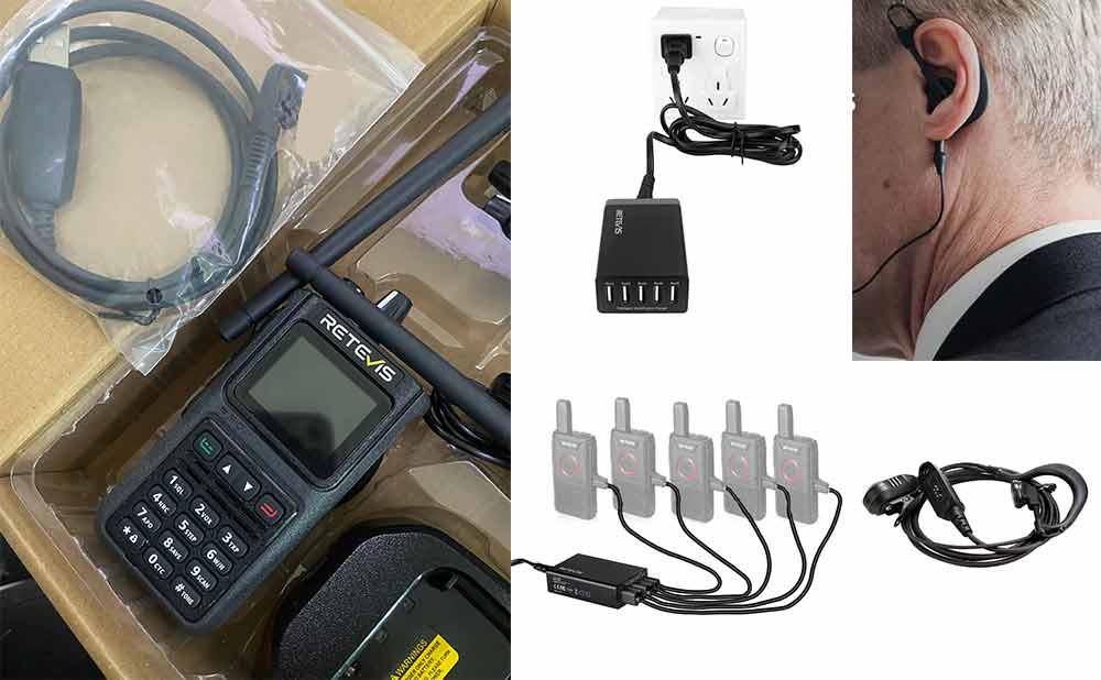 C1 5W Waterproof Noise Cancelling UV Radio With G-Shaped Earphones 5-port charger 5 Pack