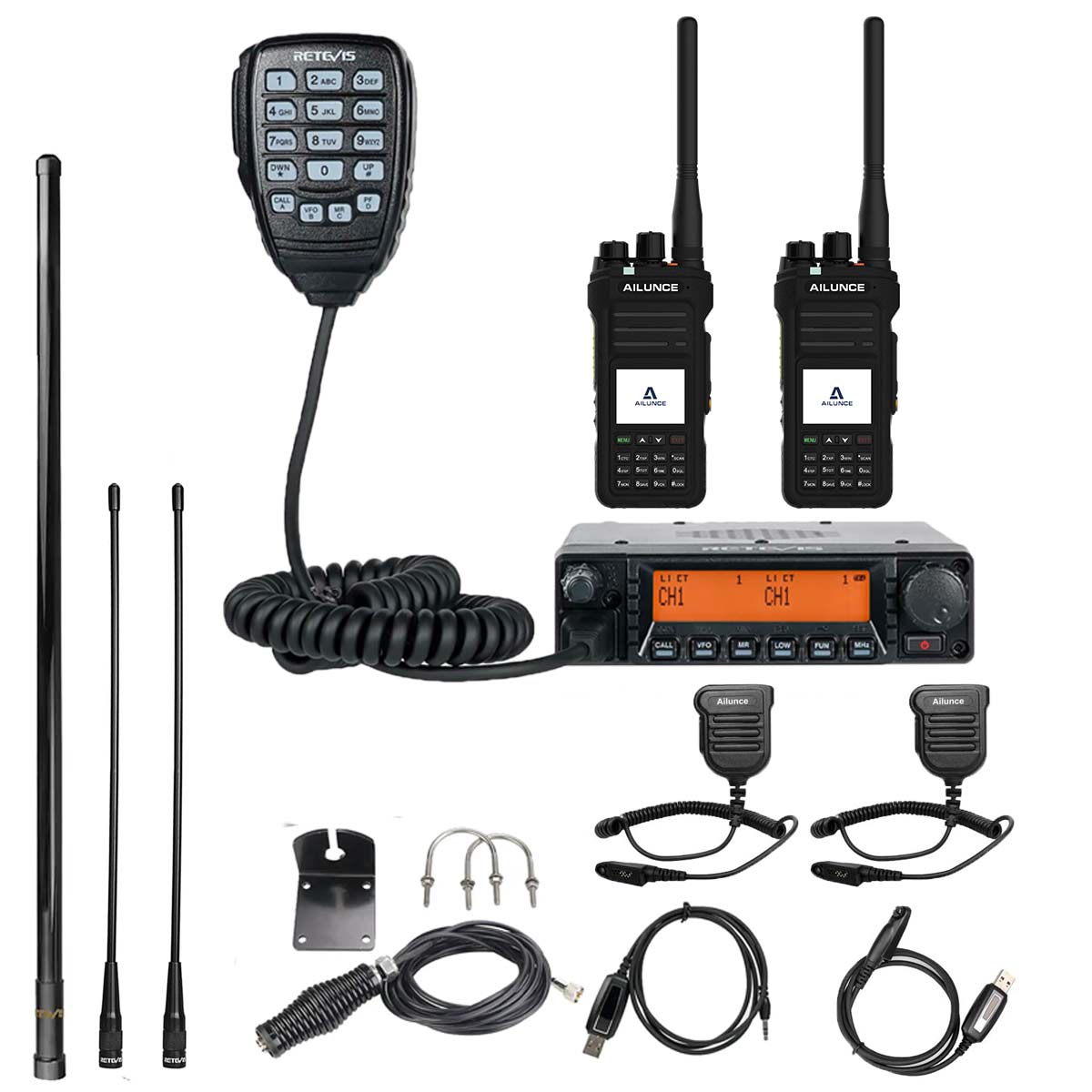 Retevis RA87 40W Mobile Radio With HA1G Rugged and Waterproof Radio-Long Distance GMRS Bundle