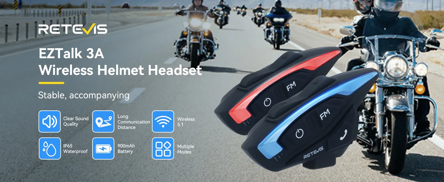 Retevis EZTalk3A Bluetooth motorcycle helmet 2 way radio 2 pack
