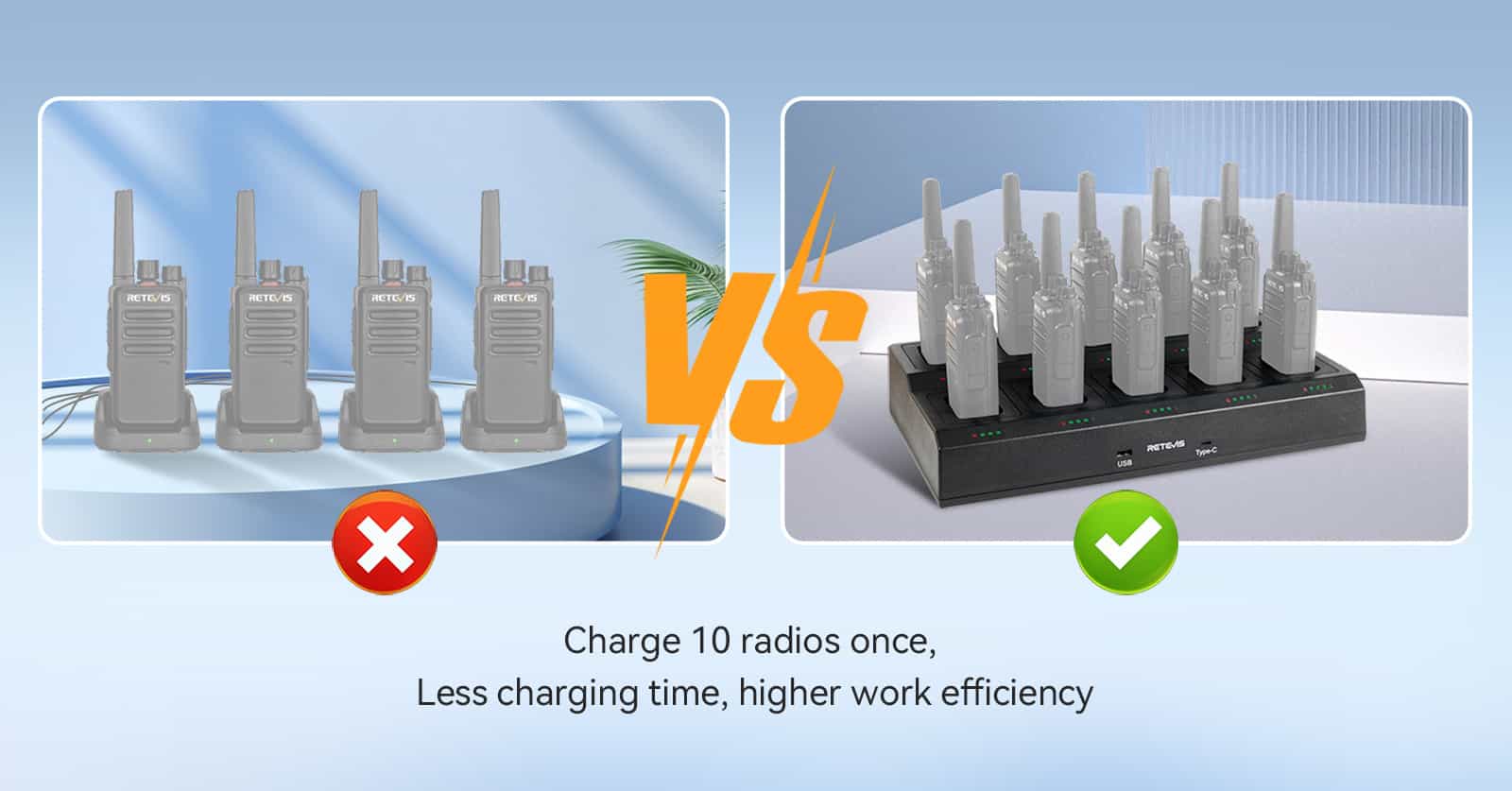 Less charging time, higher work efficiency