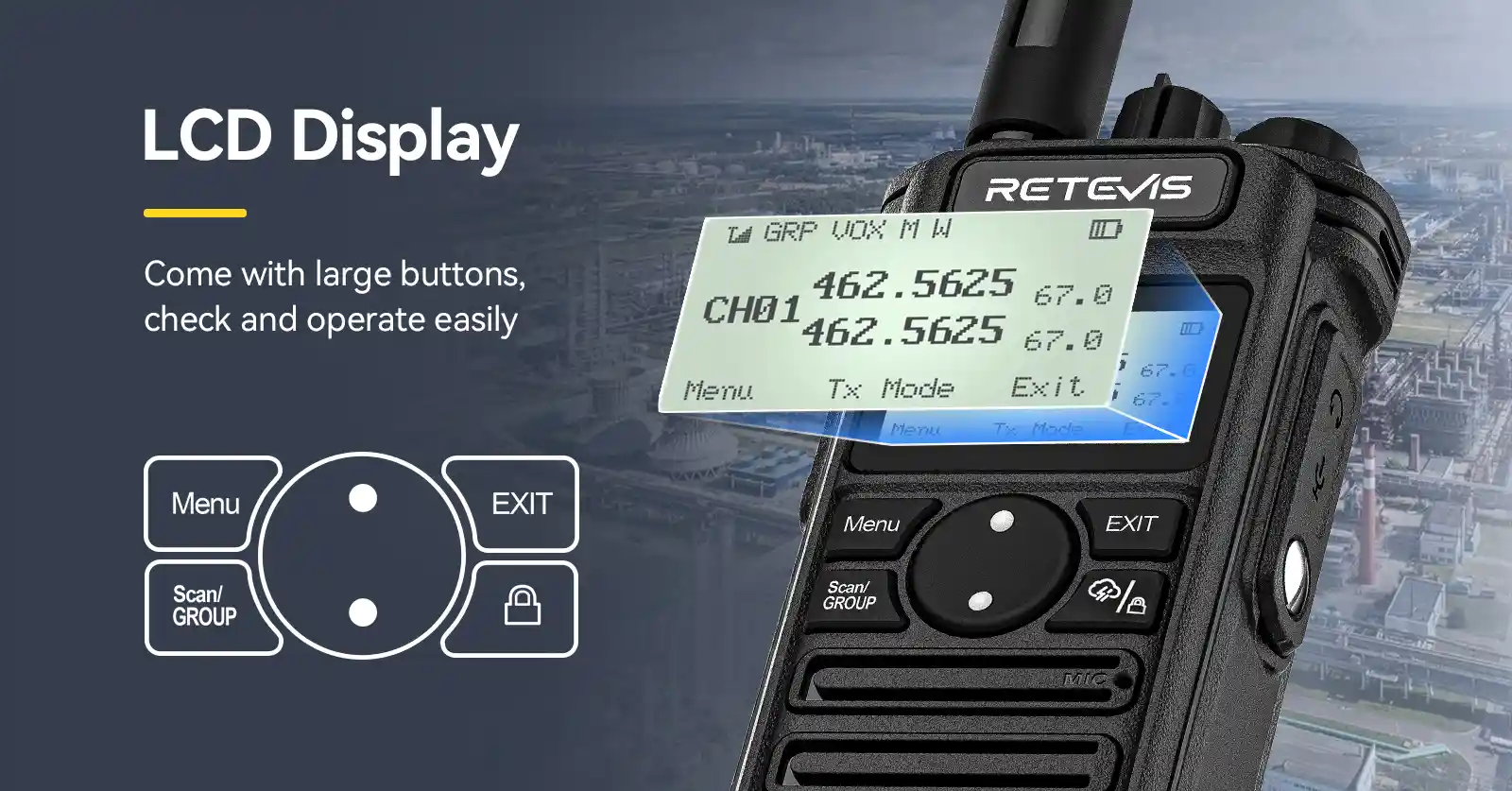 retevis rt86s business two way radio with lcd display