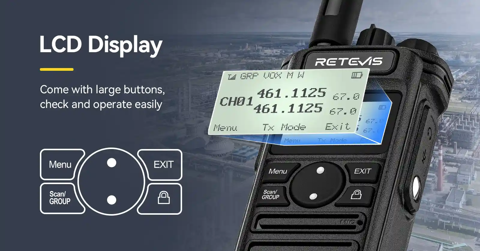 retevis rt86s uhf radio with display