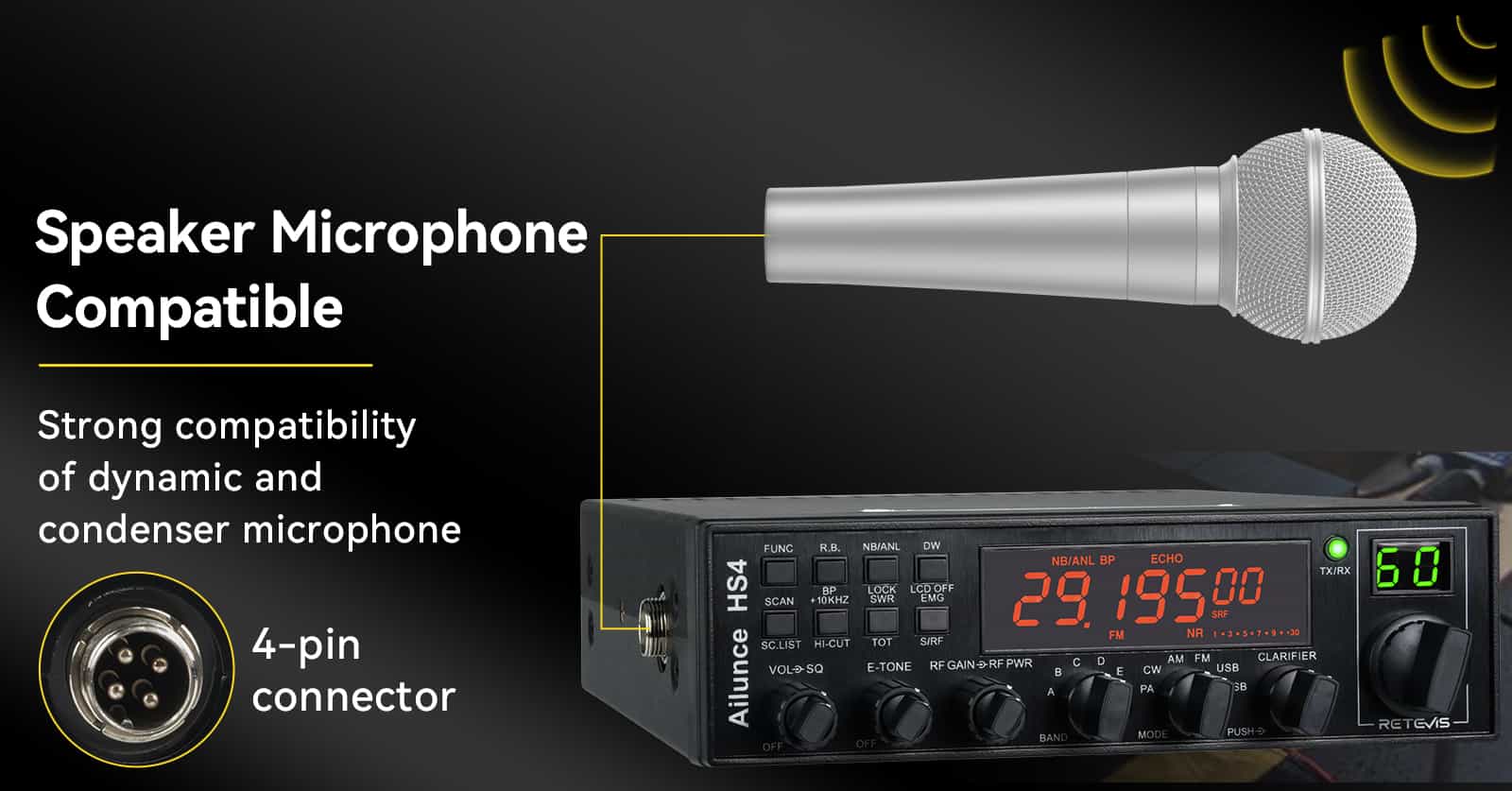 HS4 can work with Dynamic and Condenser microphones