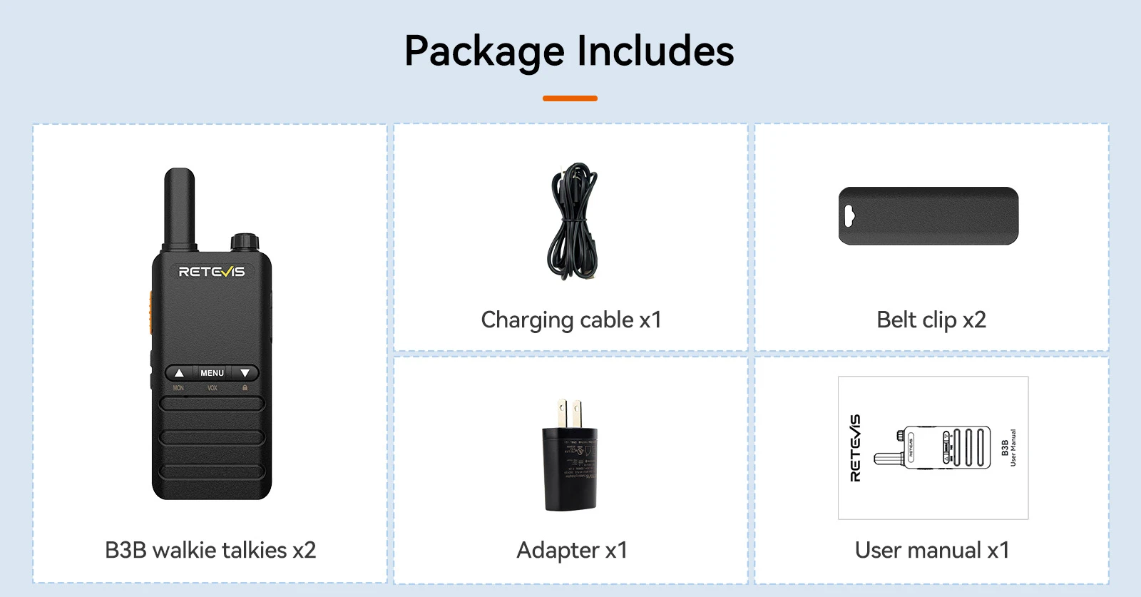 Retevis B3B FRS Radio Package Includes