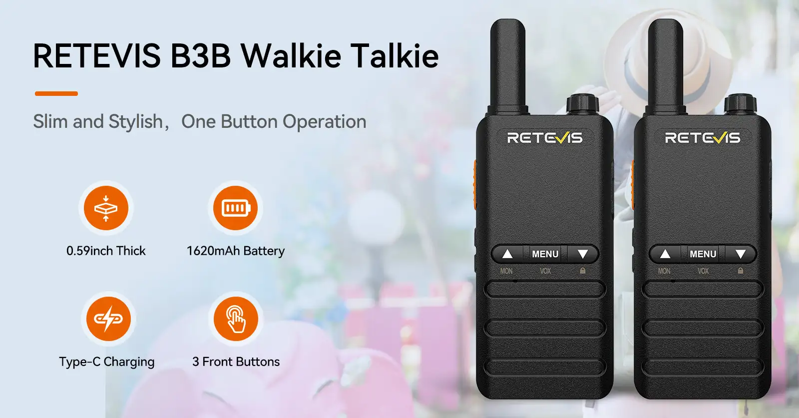 Retevis B3B ultra thin business FRS walkie talkie 2 pack