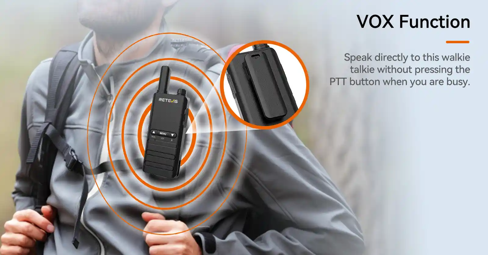 Retevis B3B Walkie Talkie Hands Free Operation