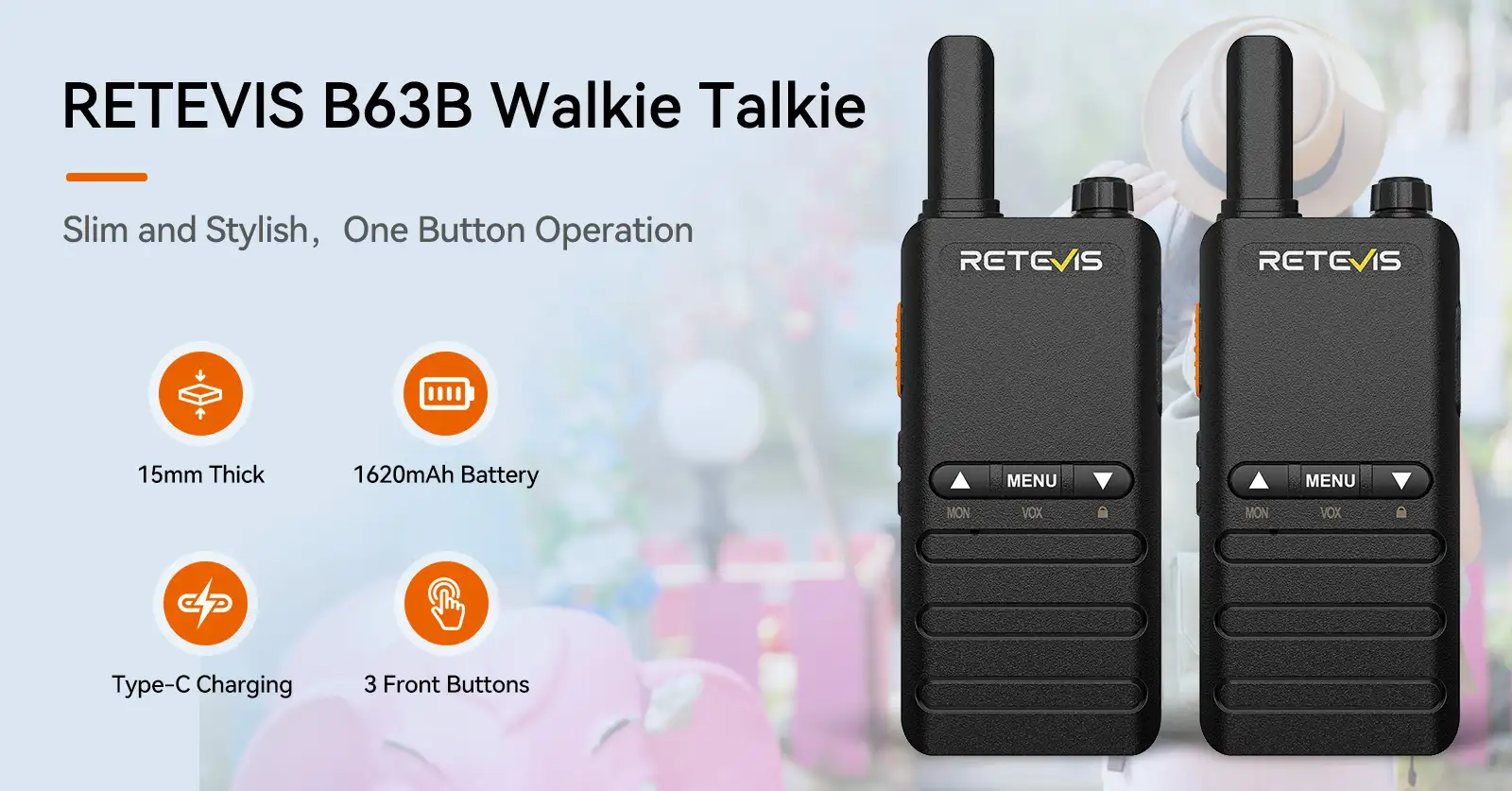 Retevis B63B ultra slim business PMR446 two way radio 2 pack