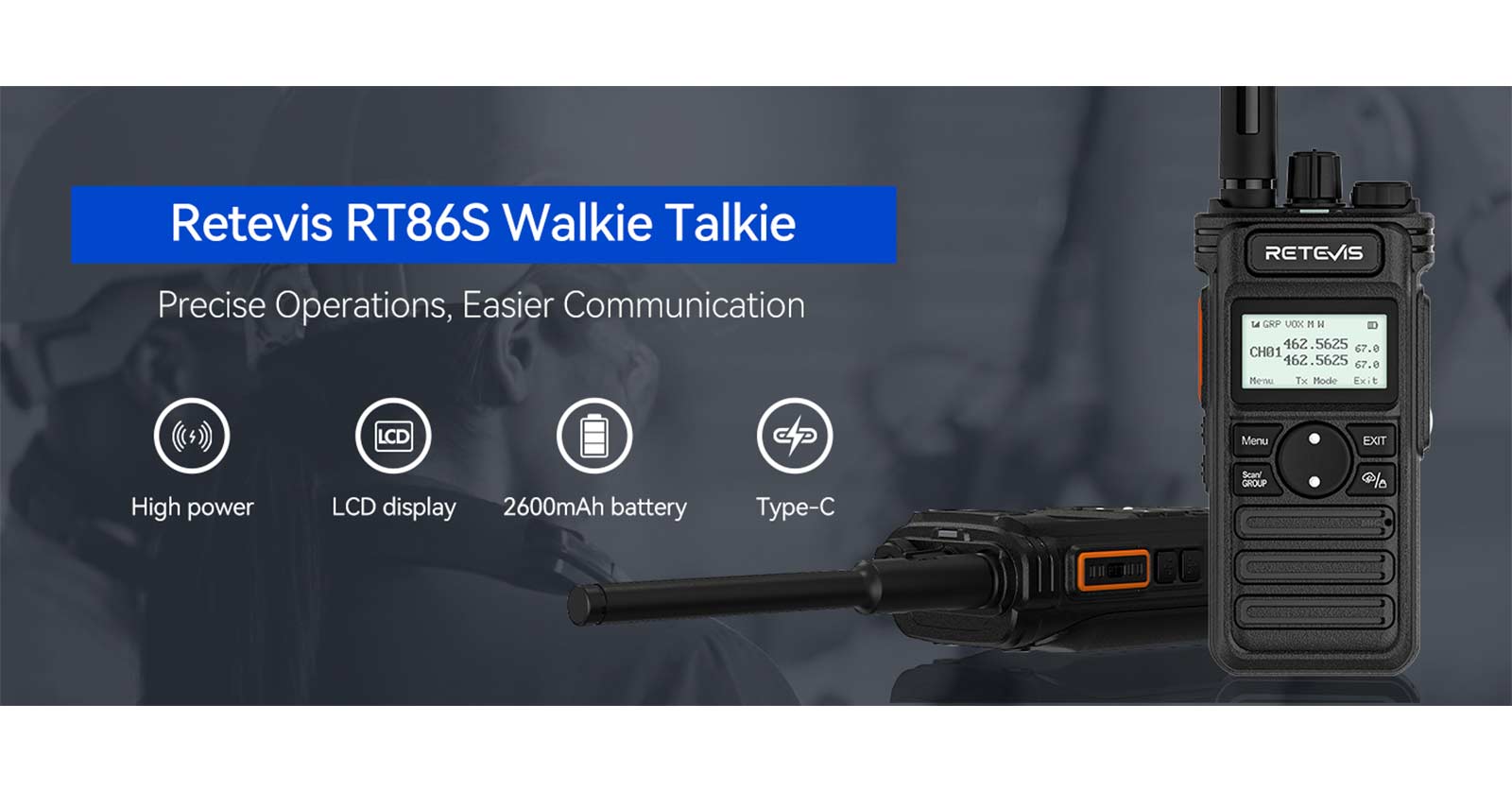 retevis rt86s gmrs handheld two way radio with lcd display