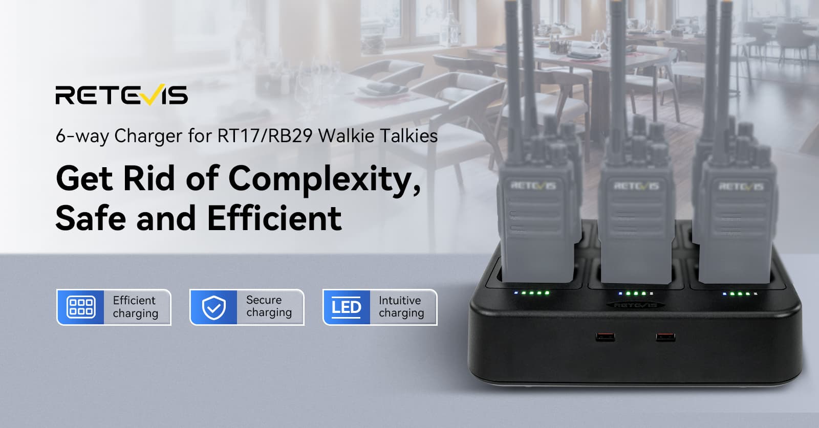 SIX-WAY CHARGER FOR RETEVIS LICENSE-FREE Radio RT17 RB629