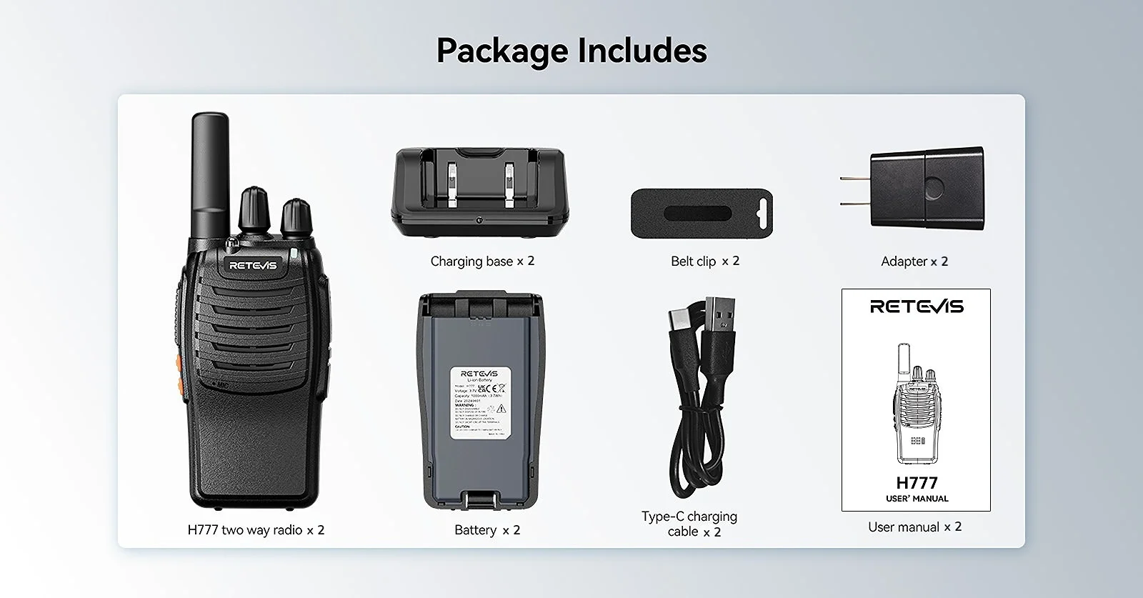 Retevis H777 FRS Radio Package Includes