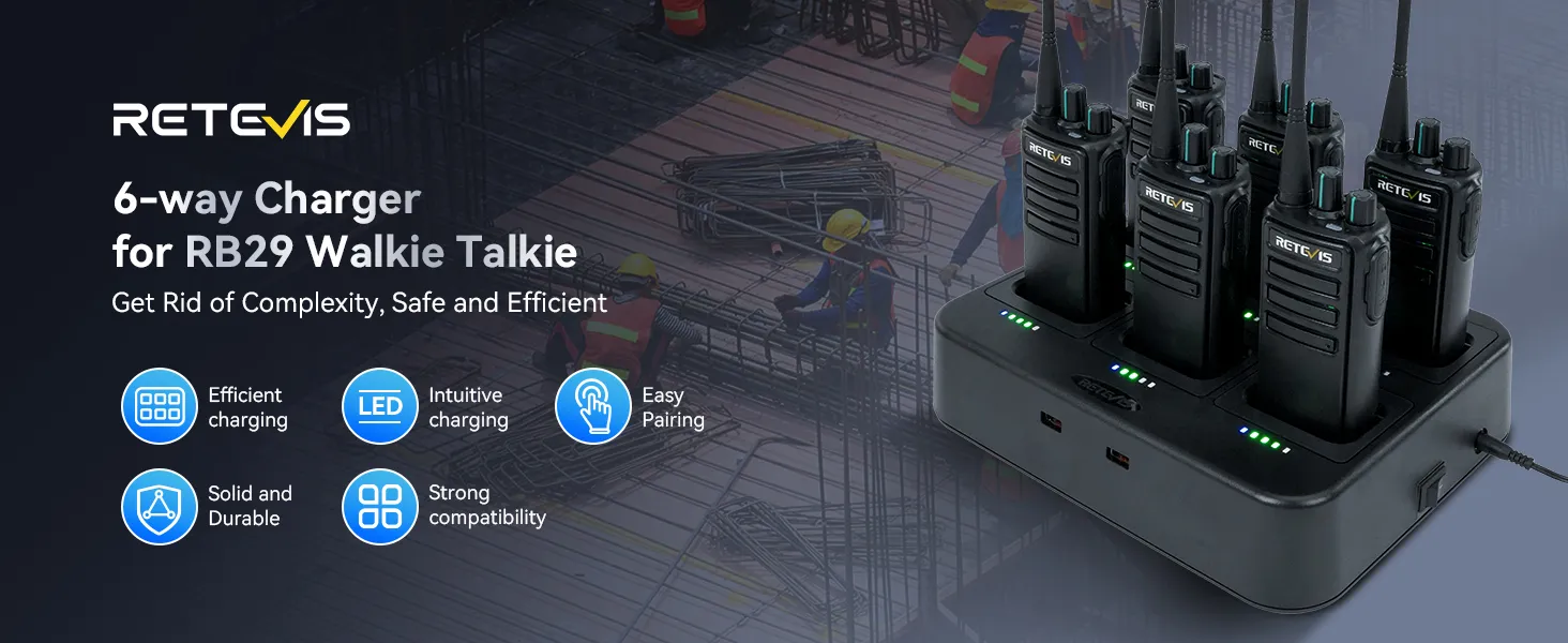 Retevis RB29 Heavy Duty Walkie Talkie with six way charger