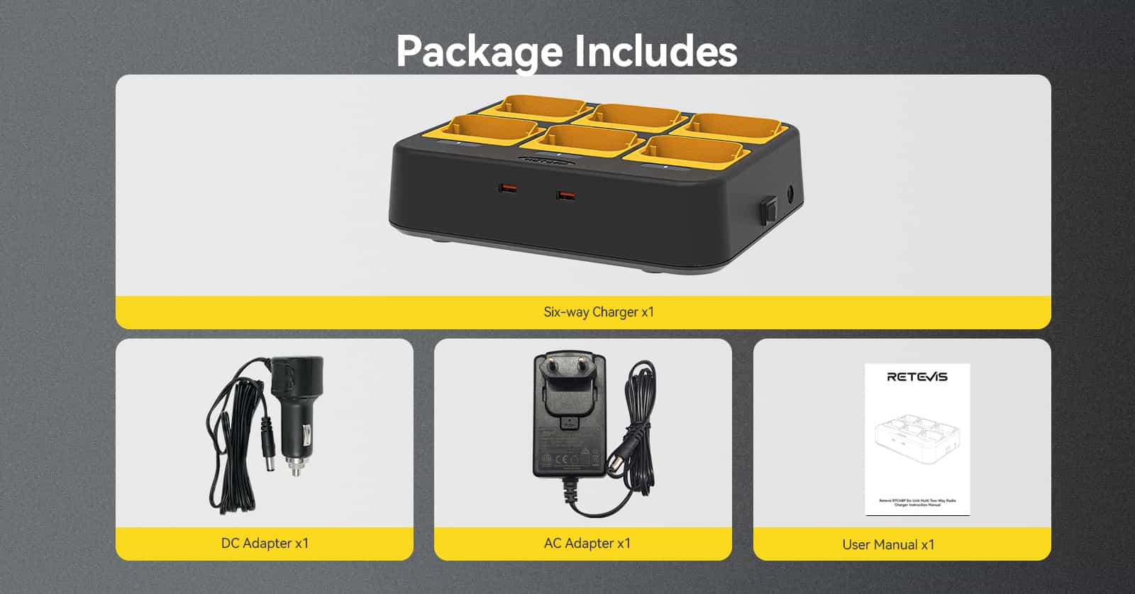Six-Unit Multi-Charger package details