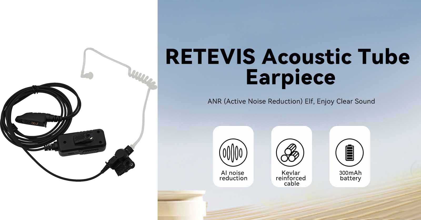 Retevis Noise-Canceling 2-Wire Motorola GP328Plus Covert Acoustic Tube Earpiece