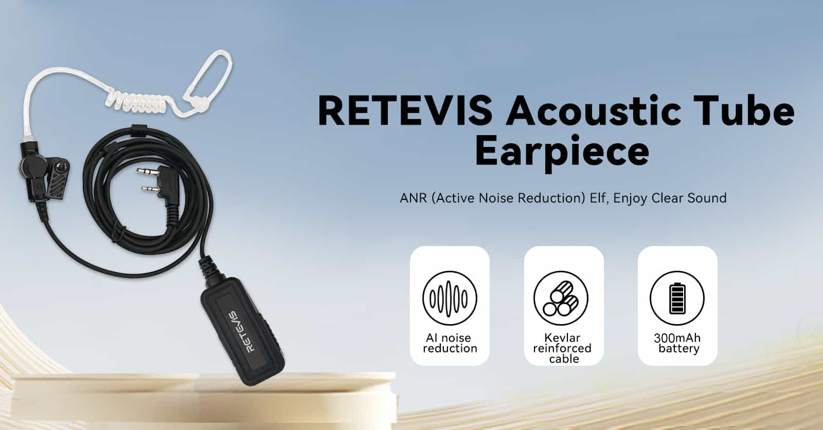 Retevis EAK009 AI Noise-Canceling 2-Wire Kenwood 2Pin Covert Acoustic Tube Earpiece