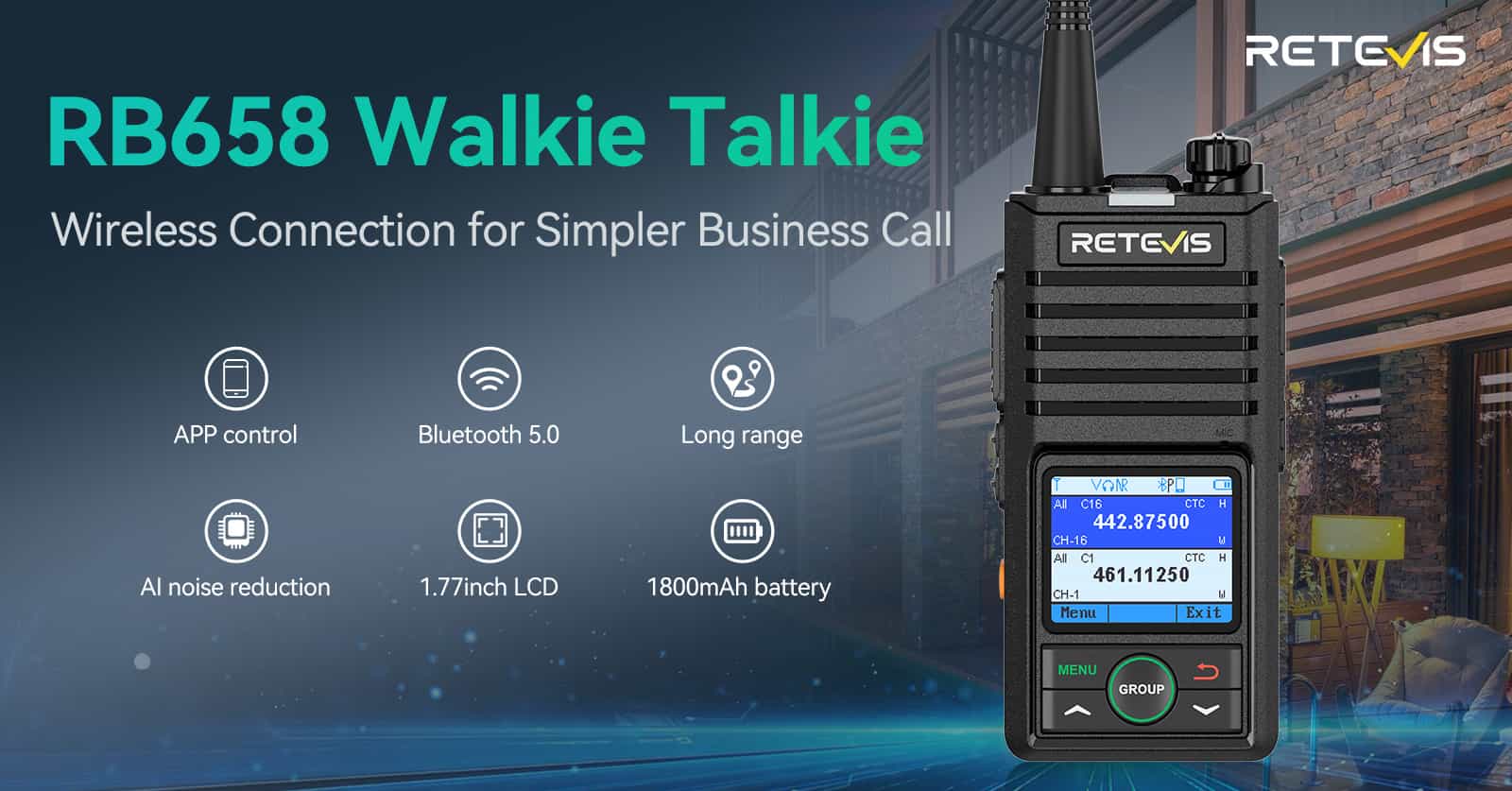 Retevis RB658 Bluetooth APP Control Walkie Talkie AI Noise Reduction Two Way Radio