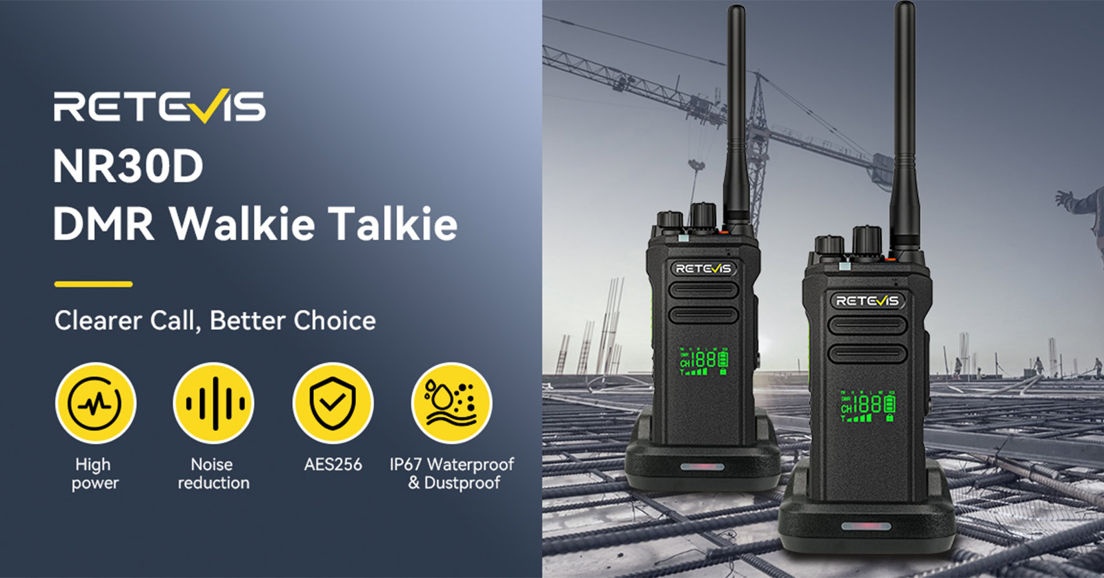 Retevis NR30D DMR Radio for Long Distance with Backup Battery 3pcs