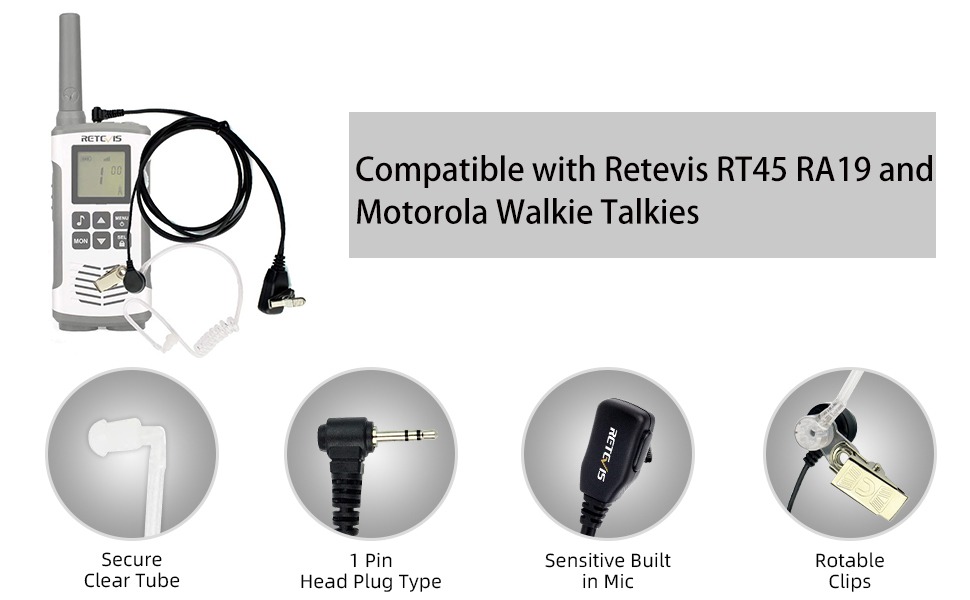 Retevis RT45 RA19 Acoustic Tube Walkie Talkie Earpiece with Mic 1 Pin 2.5mm