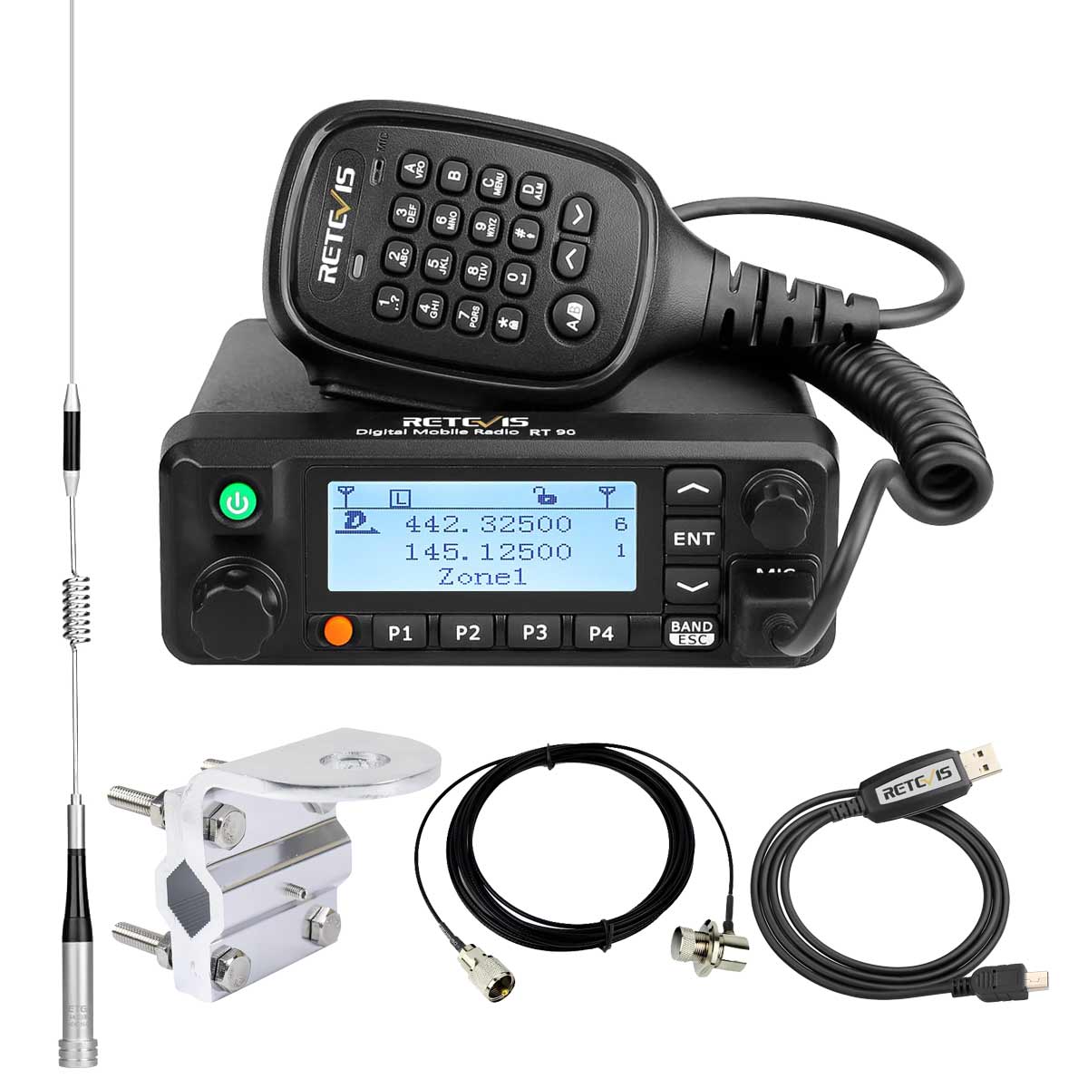  RT90 50 Watt Dual Band DMR Mobile & Stainless Steel Antenna