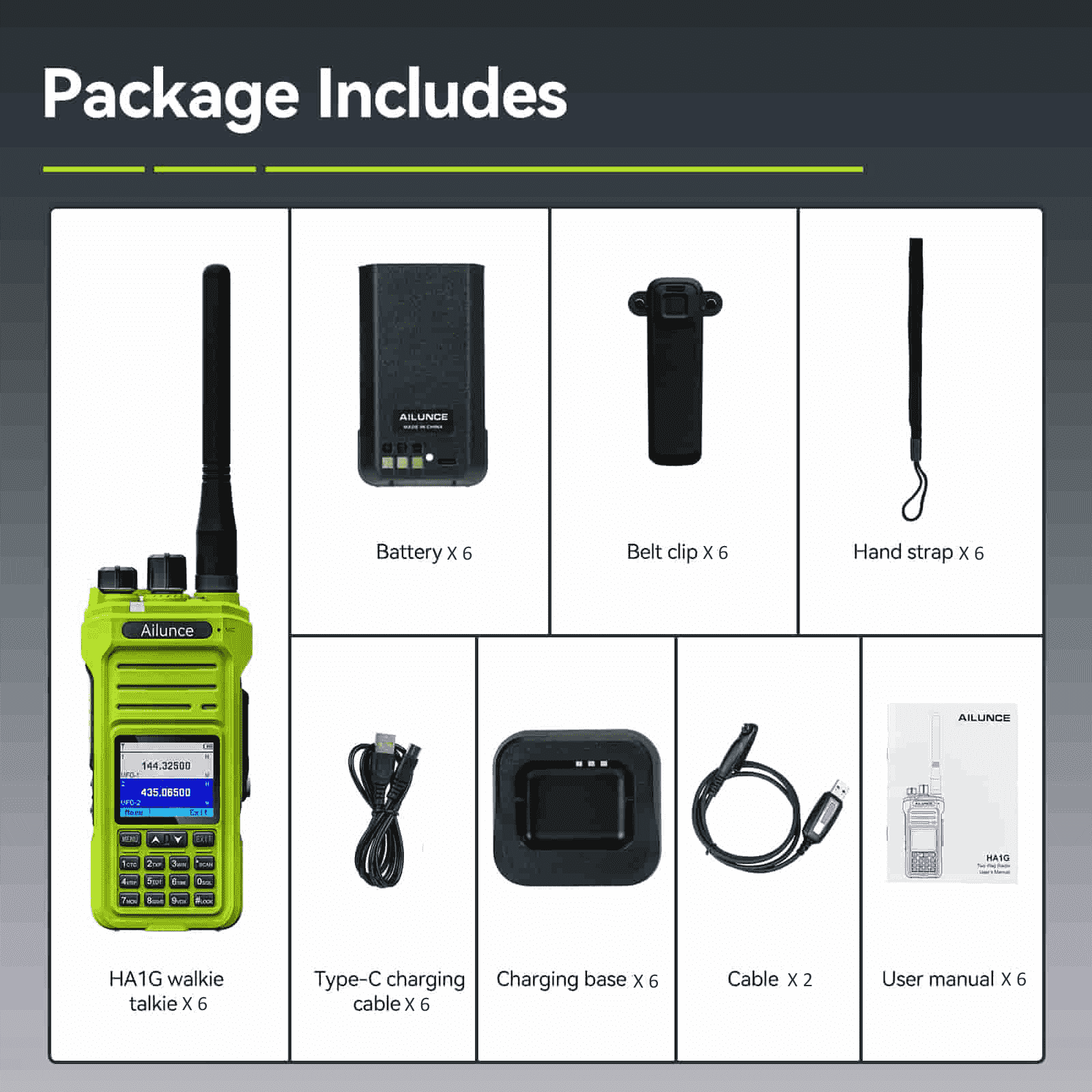 ailunce ha1g GMRS RADIO GREEN 6PACK