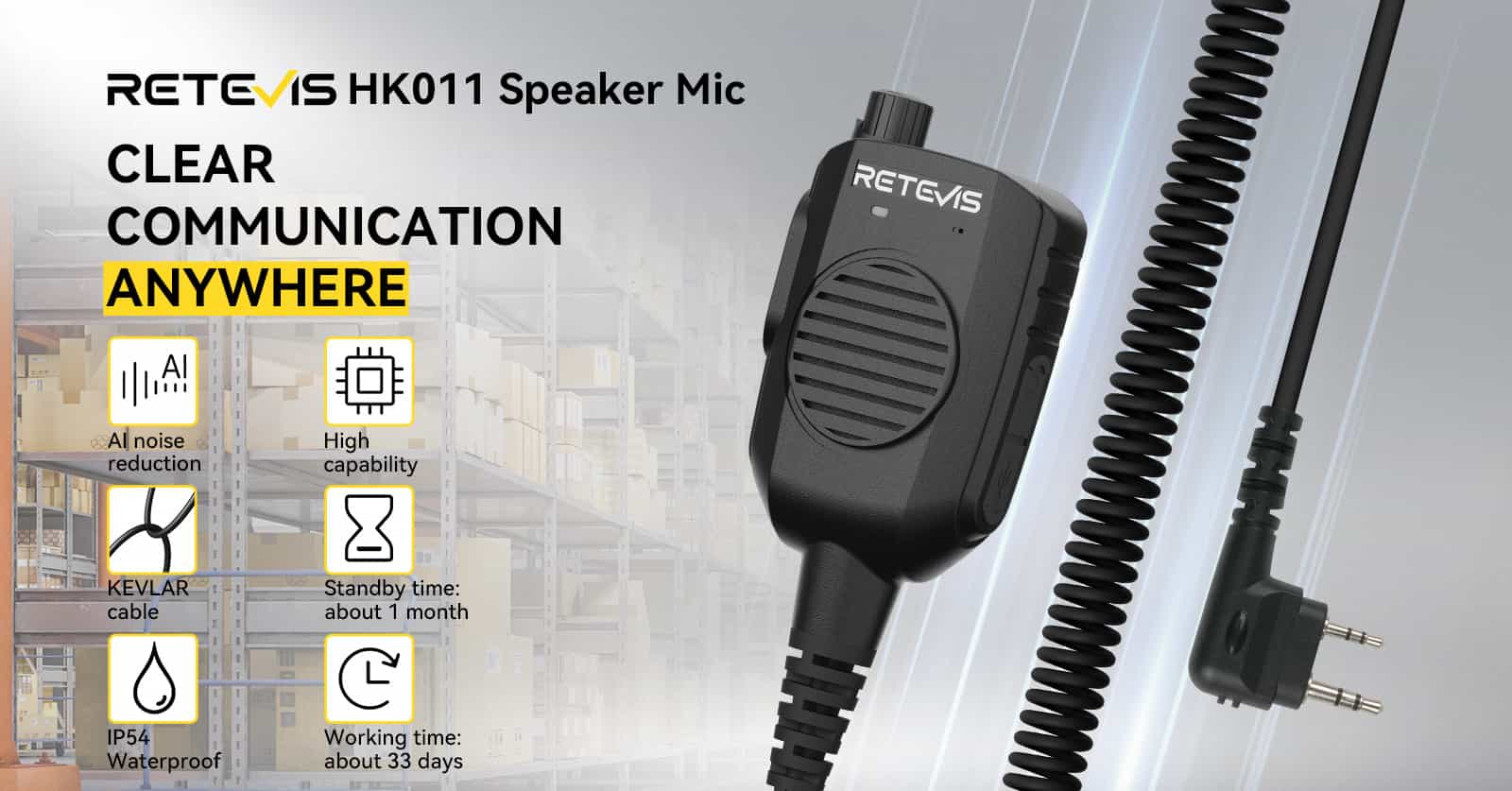 Retevis two way radio speaker mic with AI noise Canceling 