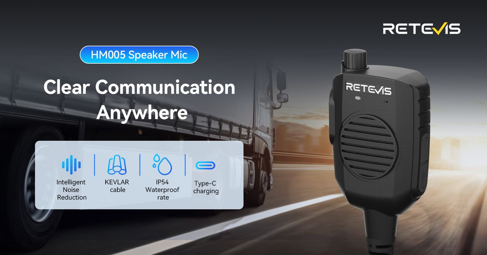 Retevis HM005 AI Noise Canceling Speaker Mic with AI Noise Canceling Microphone FOR GP328Plus Radios