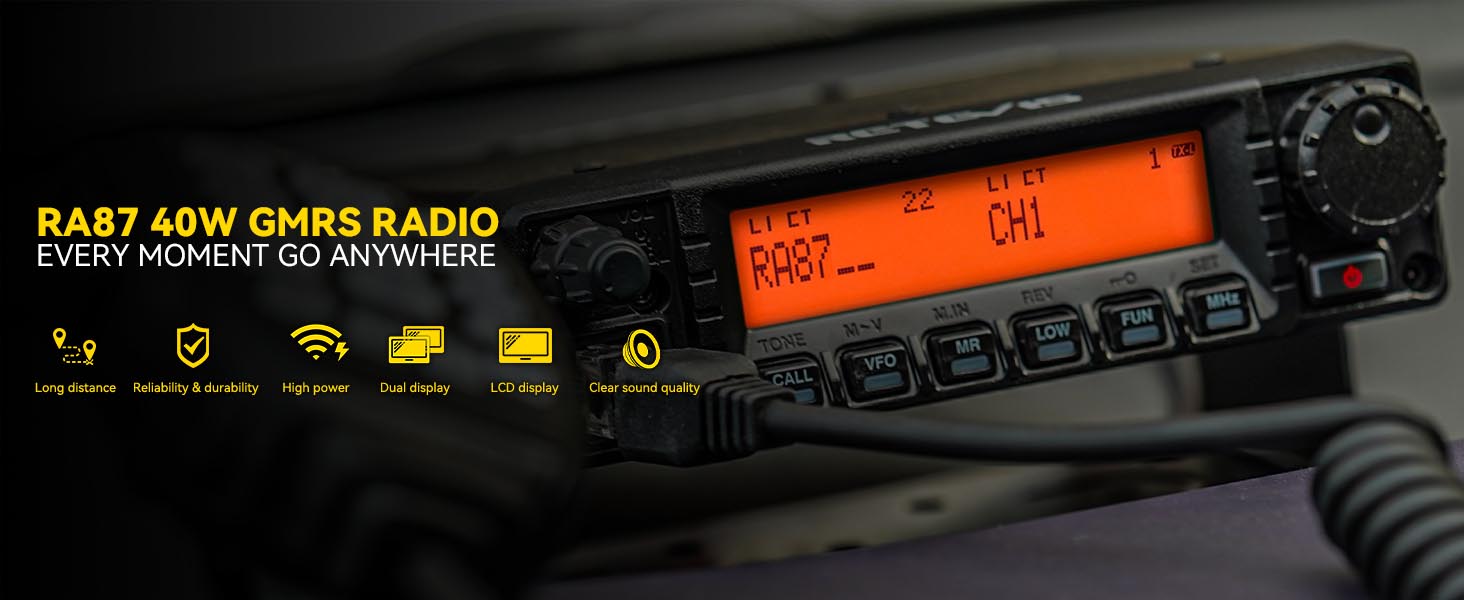 RETEVIS RA87 HIGH POWER GMRS MOBILE RADIO 40W