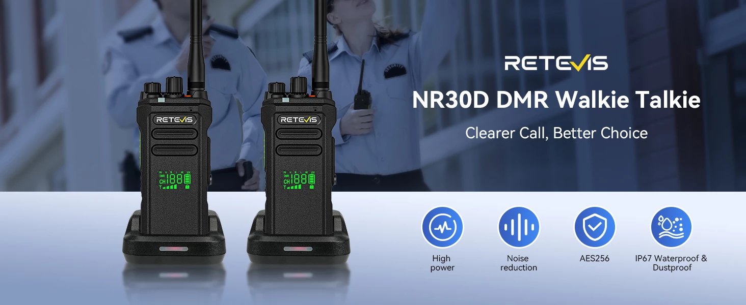 Retevis NR30D DMR Digital Two Way Radio with Noise Cancelling Radio Headset Bundle (10 Pack)