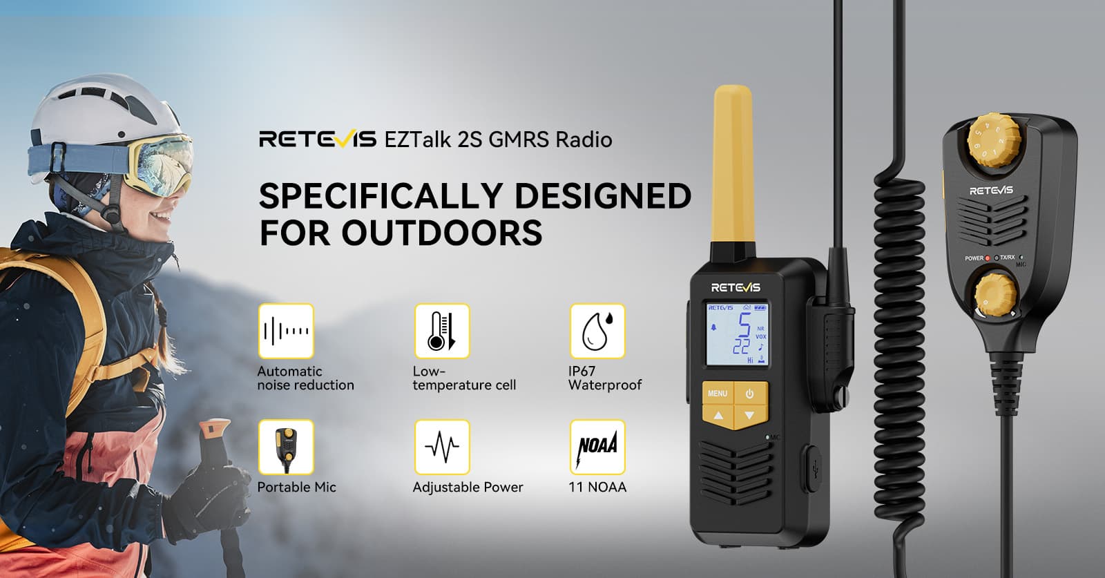 Retevis EZTalk 2S IP67 Waterproof 5W GMRS Walkie Talkie for Skiing