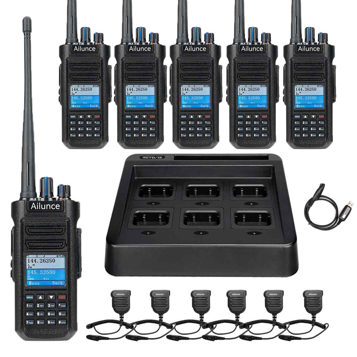 Retevis HD2  DMR Radio 6 Pack+6-way Charger+Waterproof Microphone 6 Pack
