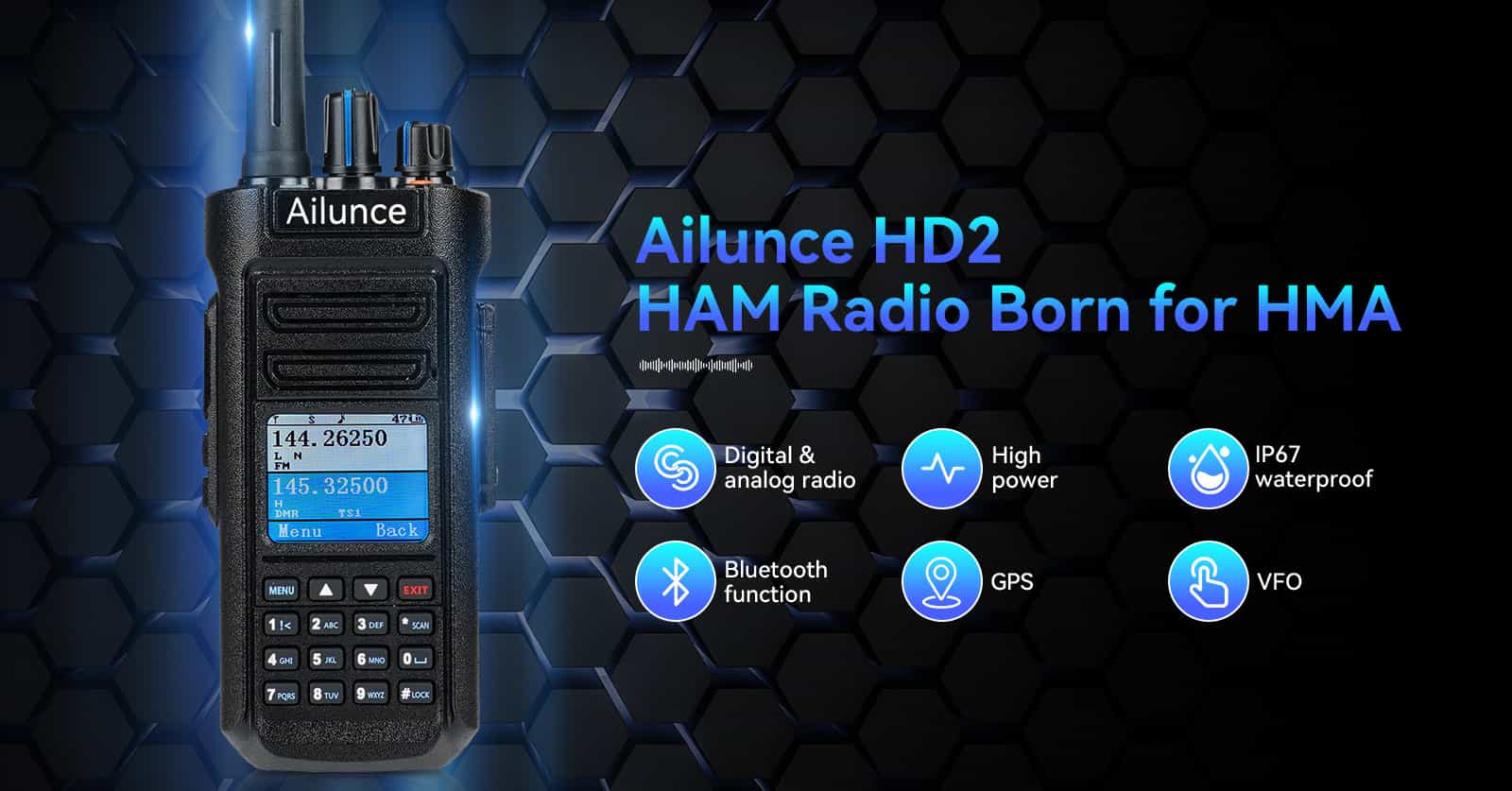 Retevis Ailunce HD2 10W Bluetooth Dual Band DMR Radio with GPS IP67 Waterproof 