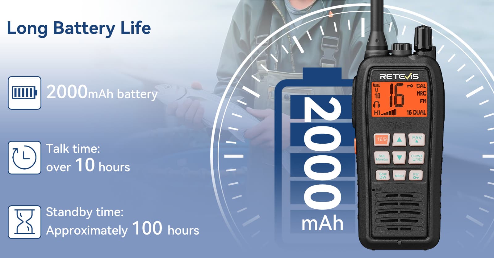 Long battery life Marine radio Retevis RM15