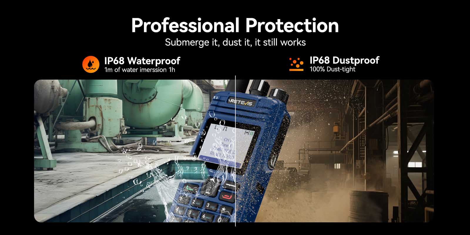 Retevis E2 intrinsically safe IP68 waterproof two-way radio