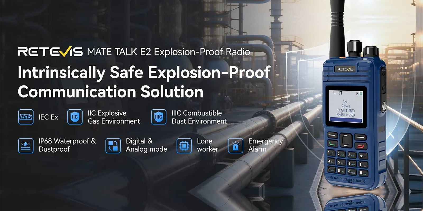 Retevis E2 explosion proof two way radio