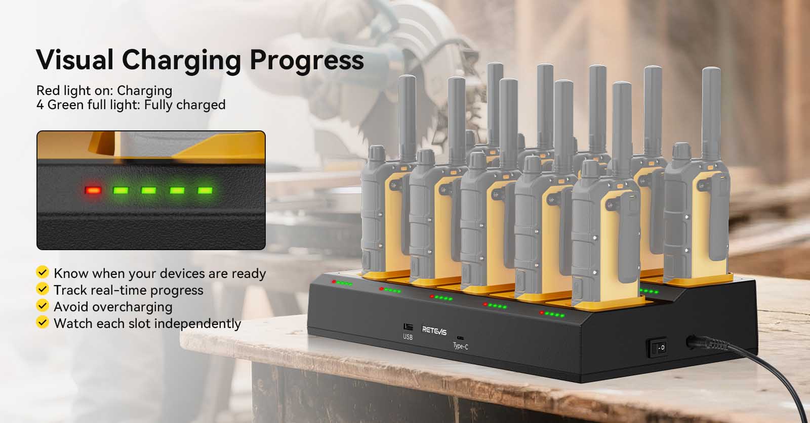 Visual charging progress for every handheld radio