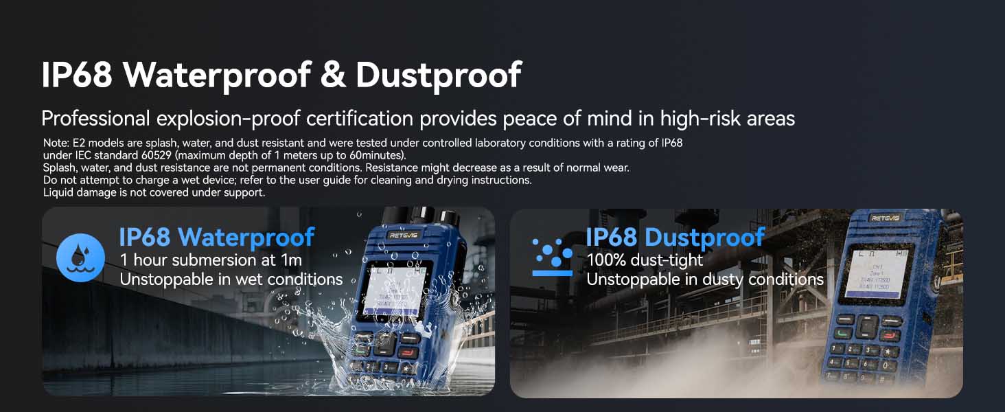 Retevis E2 IP68 Waterproof Two Way Radio
