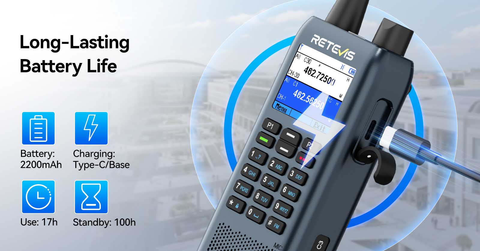 Retevis C3 professional gmrs walkie talkie with long lasting power