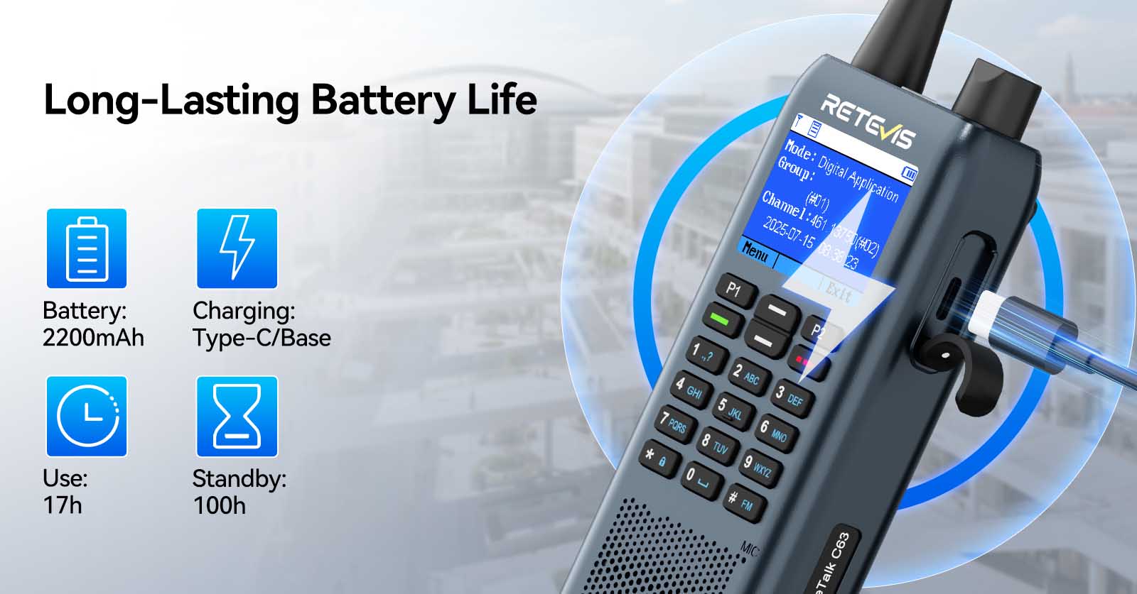 Retevis C63 professional uhf radio with long lasting power