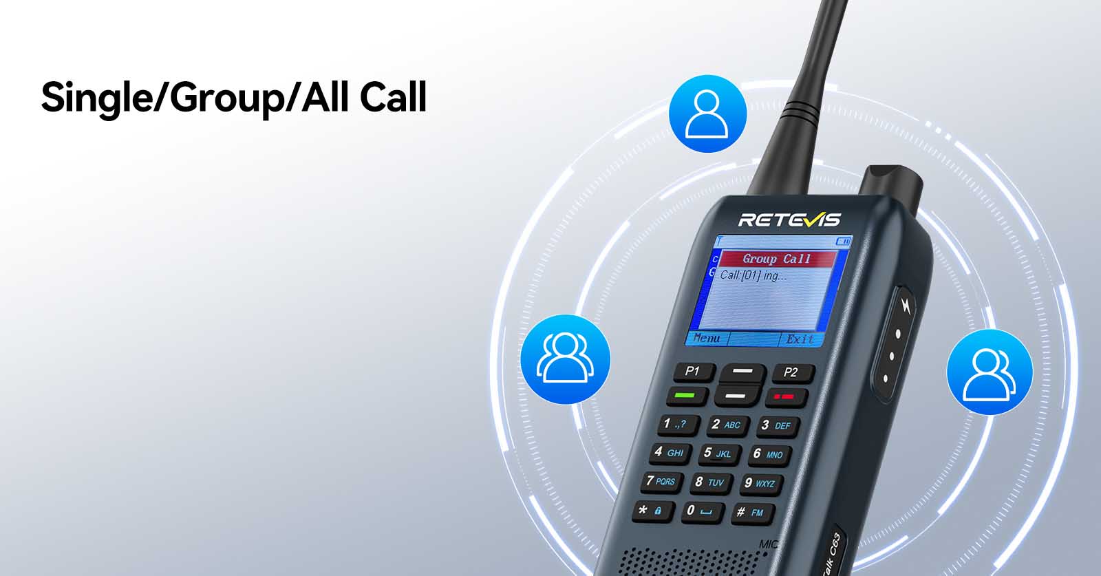 Retevis C63 professional walkie talkie with 3 calling modes